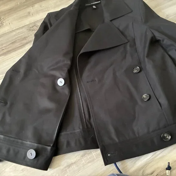 Linda Allard Ellen Tracy Black, Double Breasted Crop Peacoat Style Jacket - Picture 10 of 11